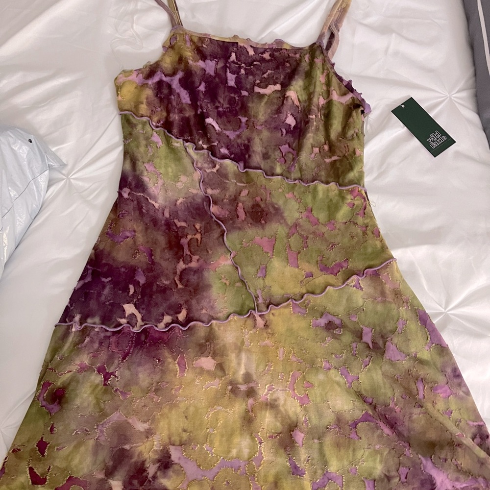 Purple and dark green dress